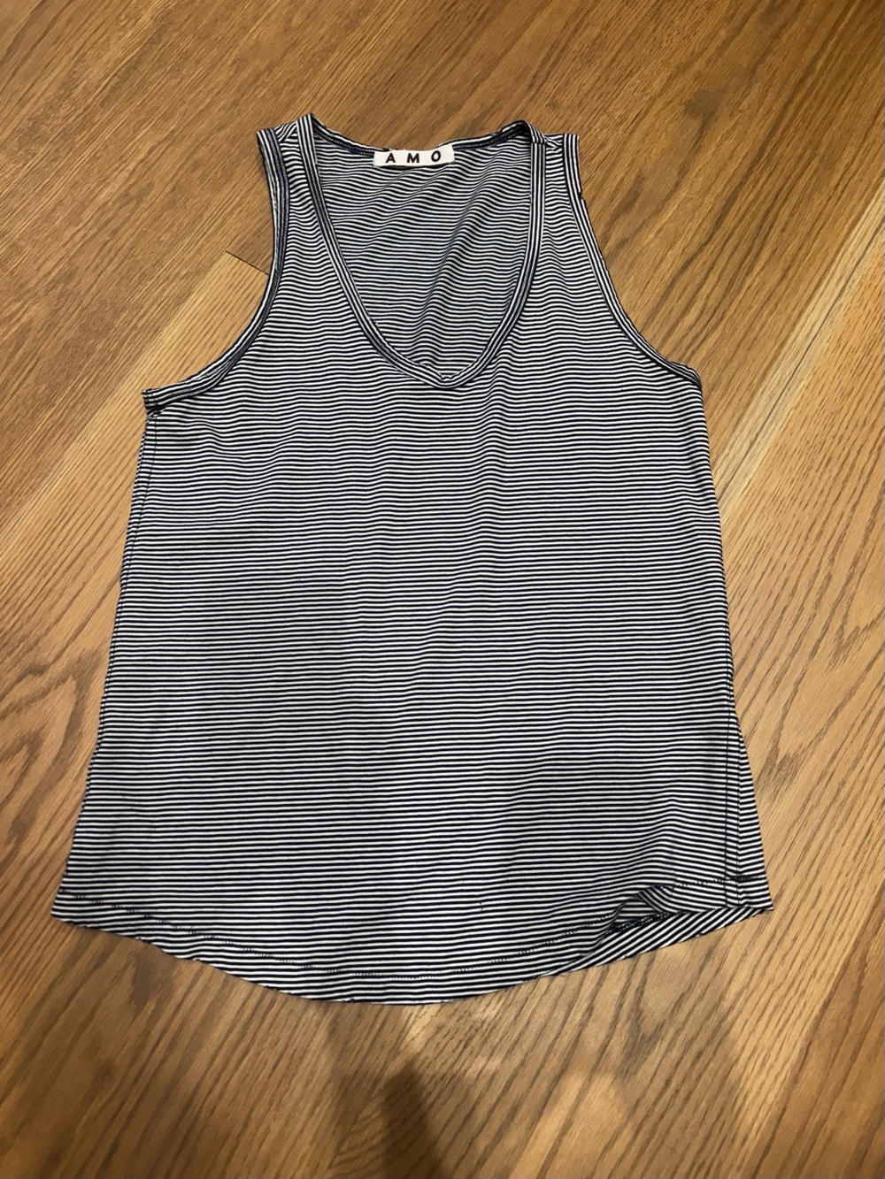 AMO Striped V-Neck Tank Top in Black and White